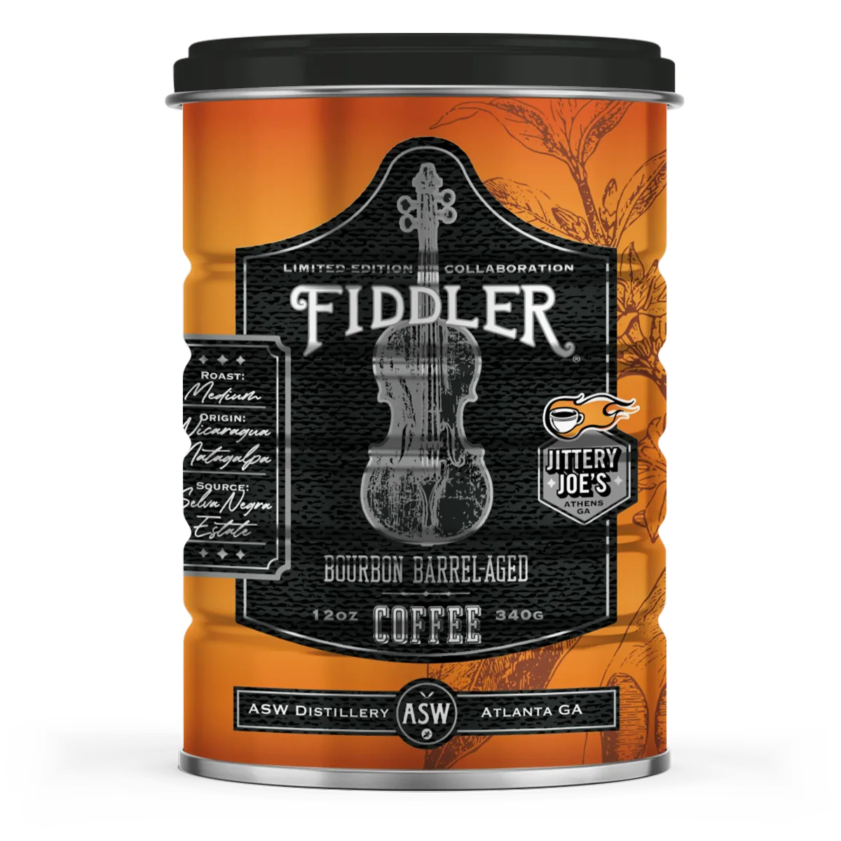 Jittery Joe's ASW Distillery Fiddler Bourbon Barrel-Aged Coffee 12oz can — $25 whole bean limited release