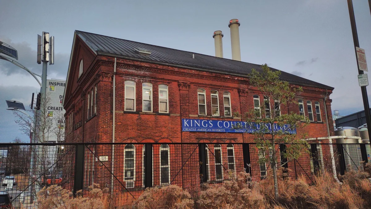 Kings County Distillery exterior at the Brooklyn Navy Yard — New York's oldest operating whiskey distillery