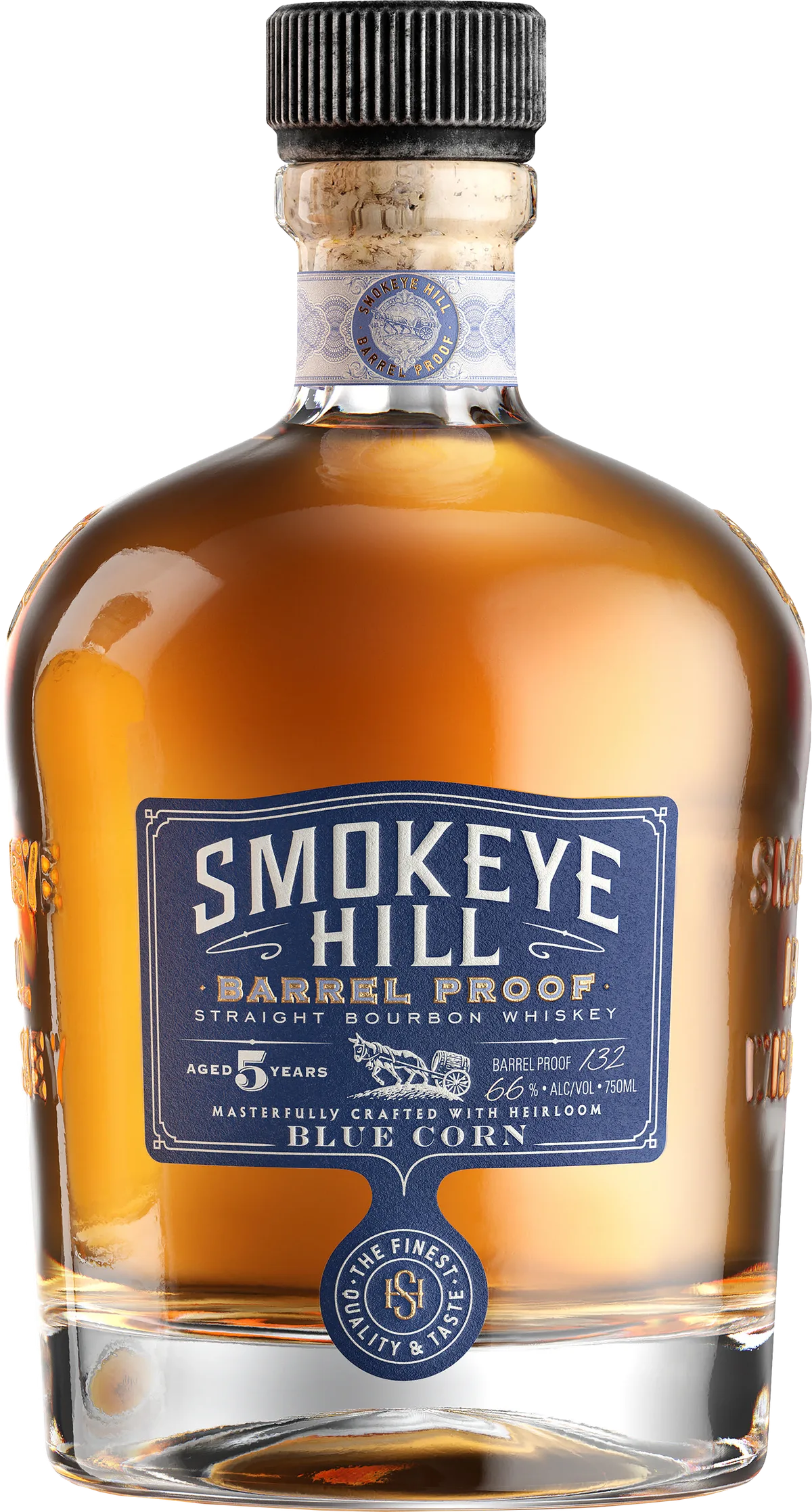 The bell-shaped Smokeye Hill barrel-proof bourbon bottle