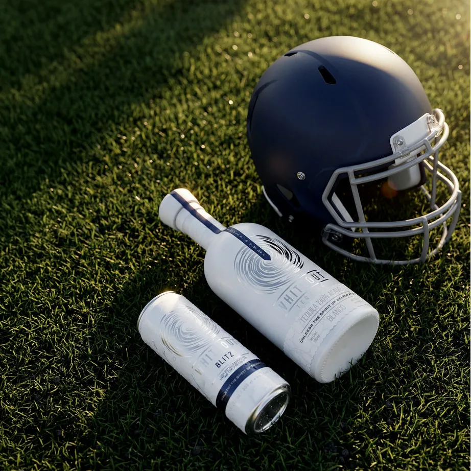 Whiteout Blanco and Blitz on the field — football and agave in one frame
