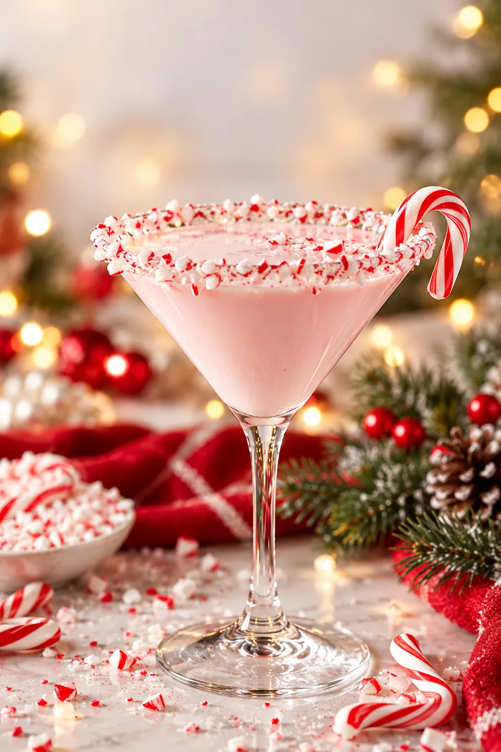 Christmas Cocktail: creamy candy cane martini with a crushed peppermint rim