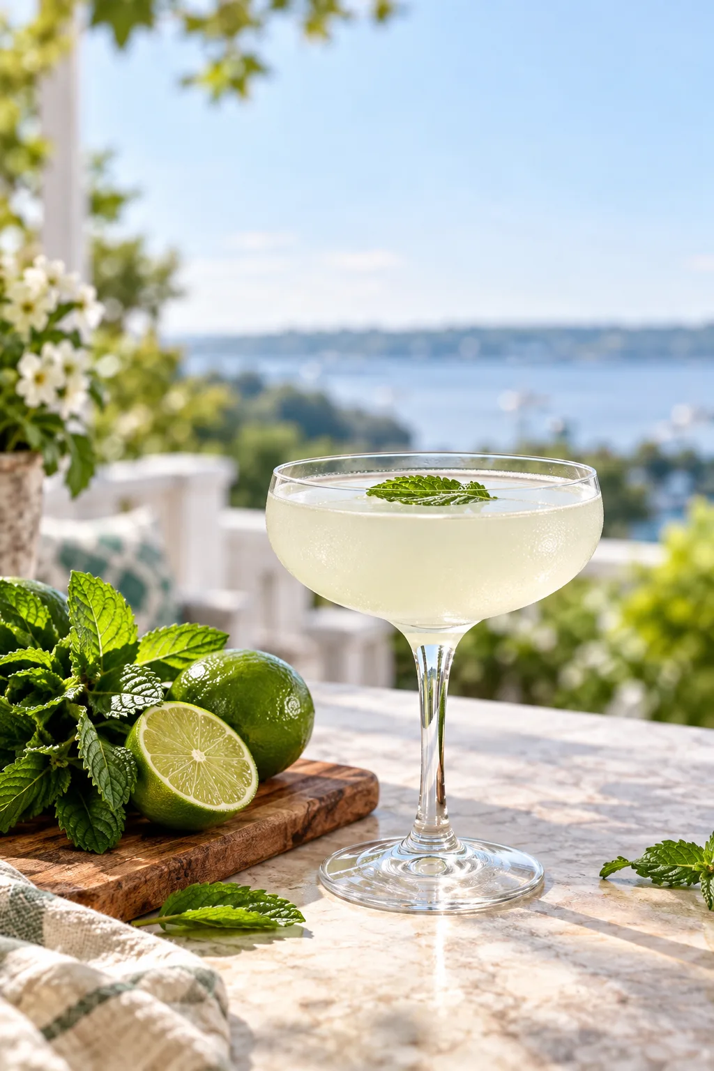 Gin Cocktail: southside gin cocktail with fresh mint in a coupe