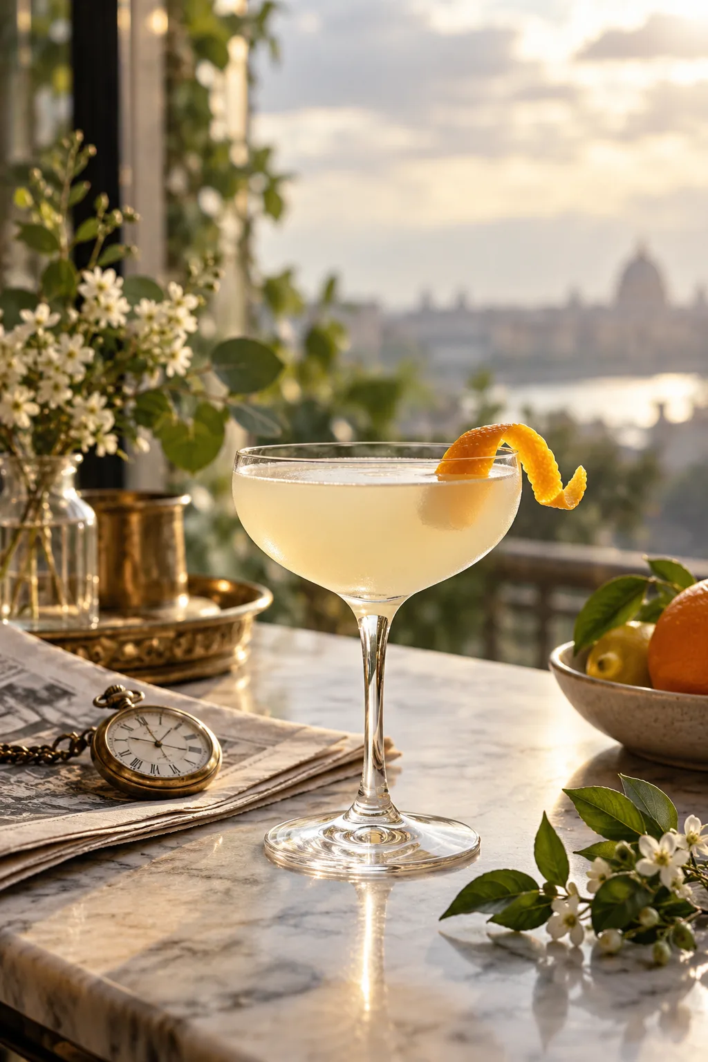 Gin Cocktail: corpse Reviver No. 2 in a coupe with an orange twist