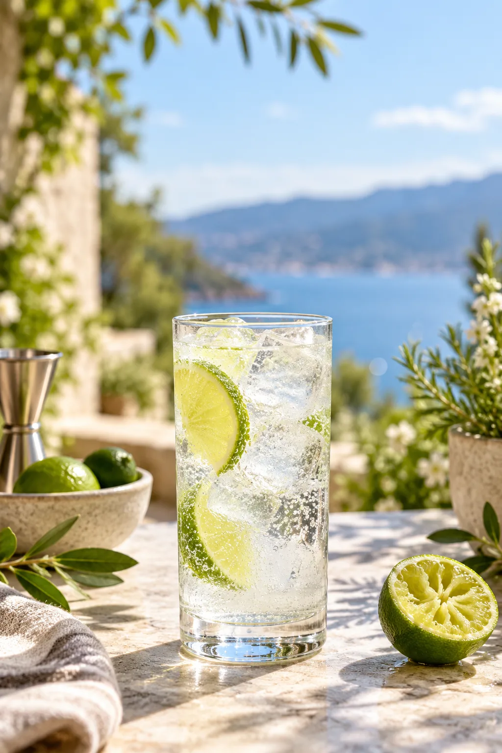 Gin Cocktail: gin Rickey highball with soda and a squeezed lime
