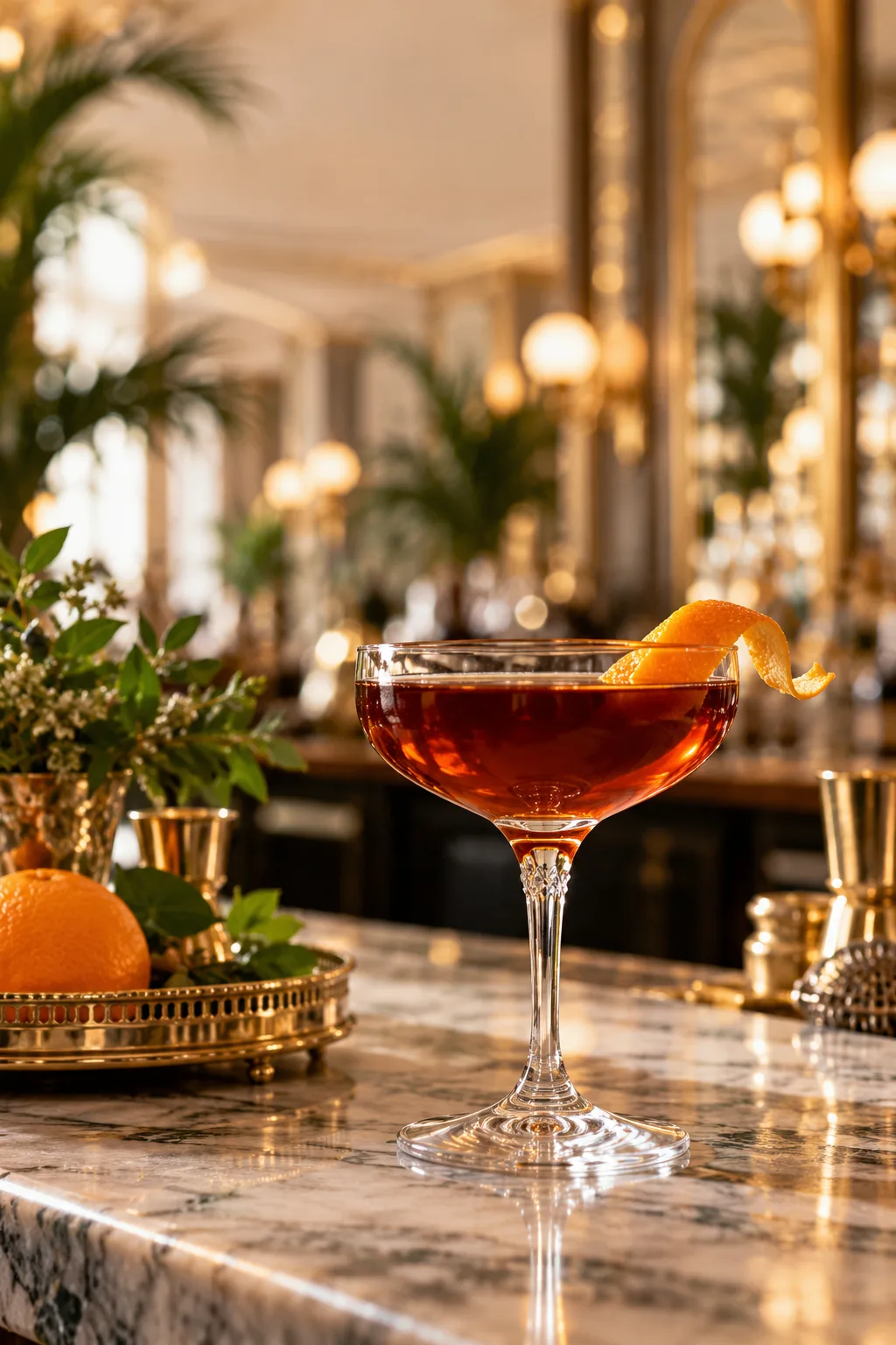 Gin Cocktail: hanky Panky cocktail in a coupe with an orange peel