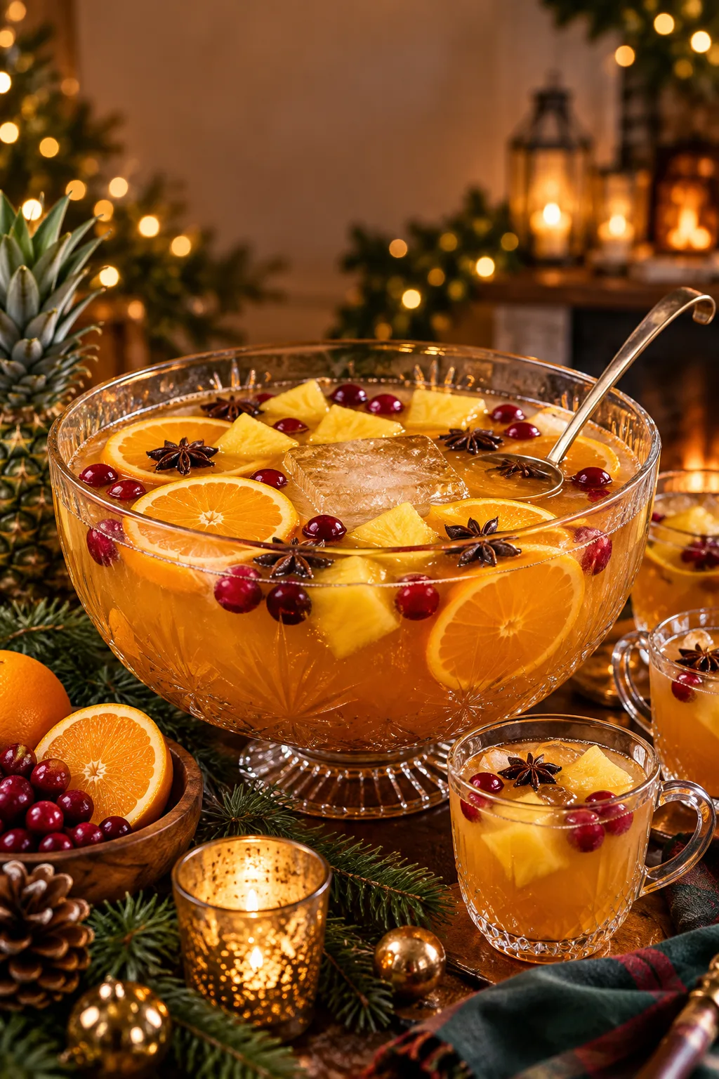 Holiday Punch: orange spiced rum punch with pineapple, orange wheels and star anise