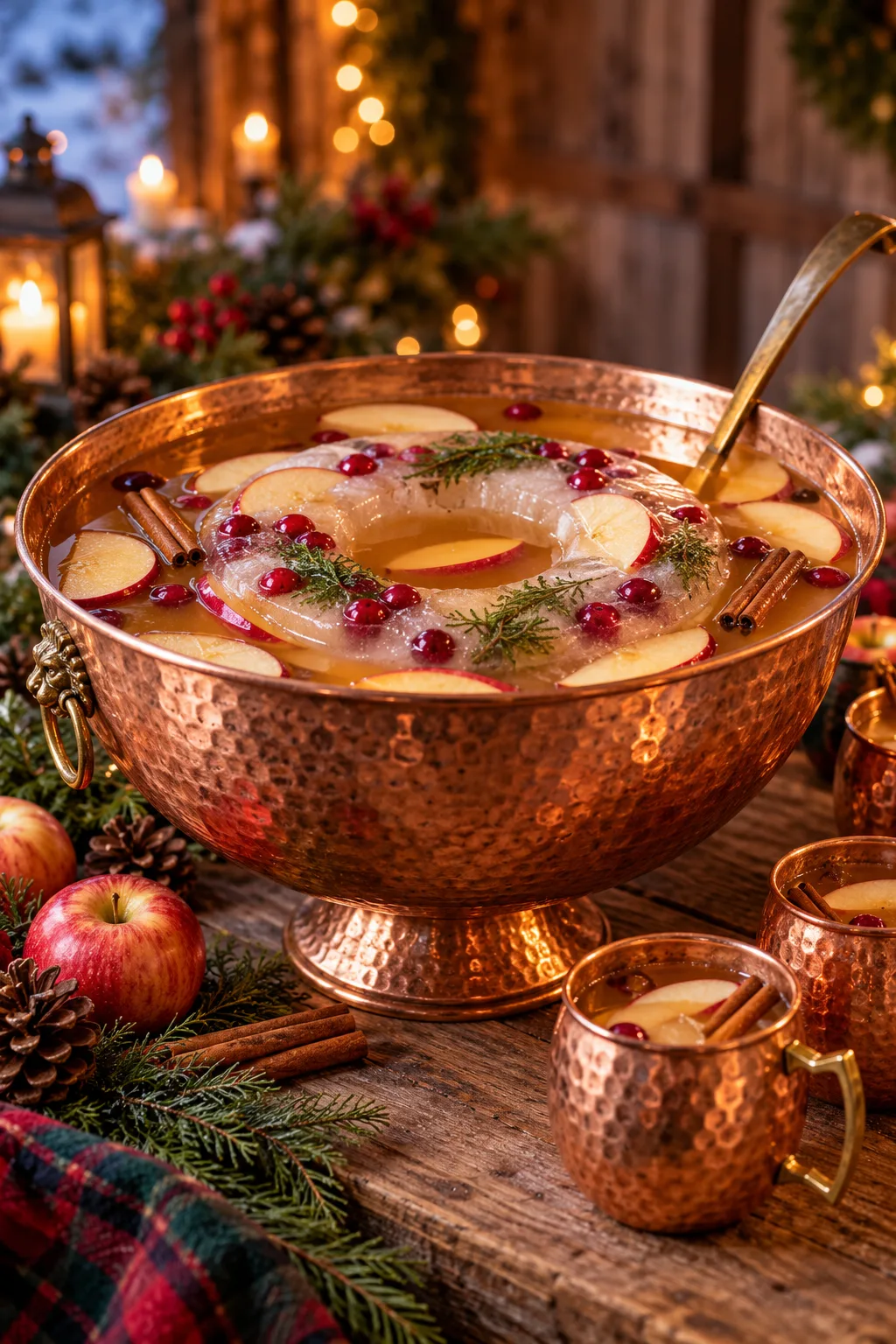 Holiday Punch: hazy applejack cider punch with apple slices and a cinnamon stick