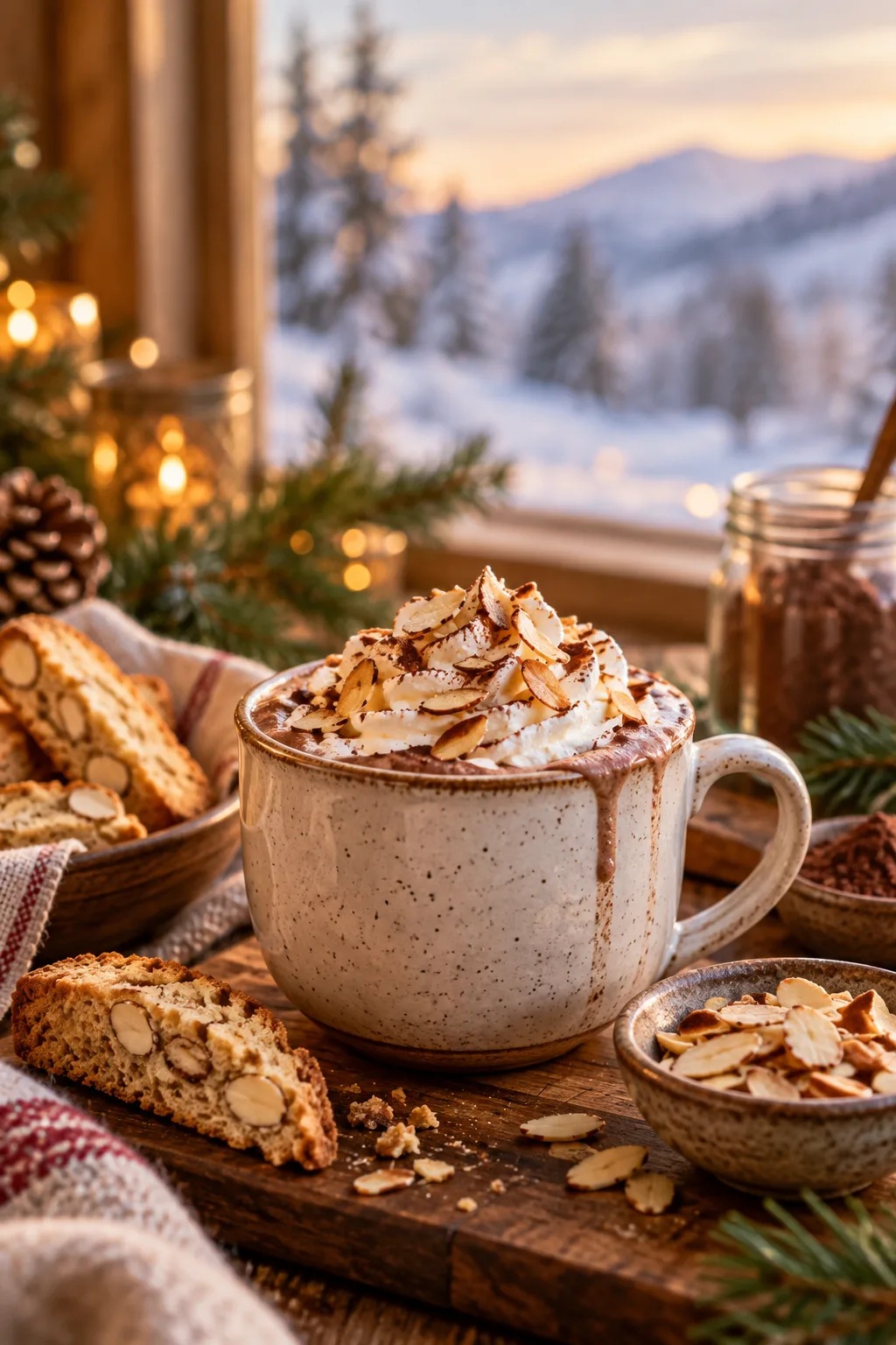 Spiked Hot Cocoa Idea: amaretto hot cocoa with whipped cream and toasted almonds