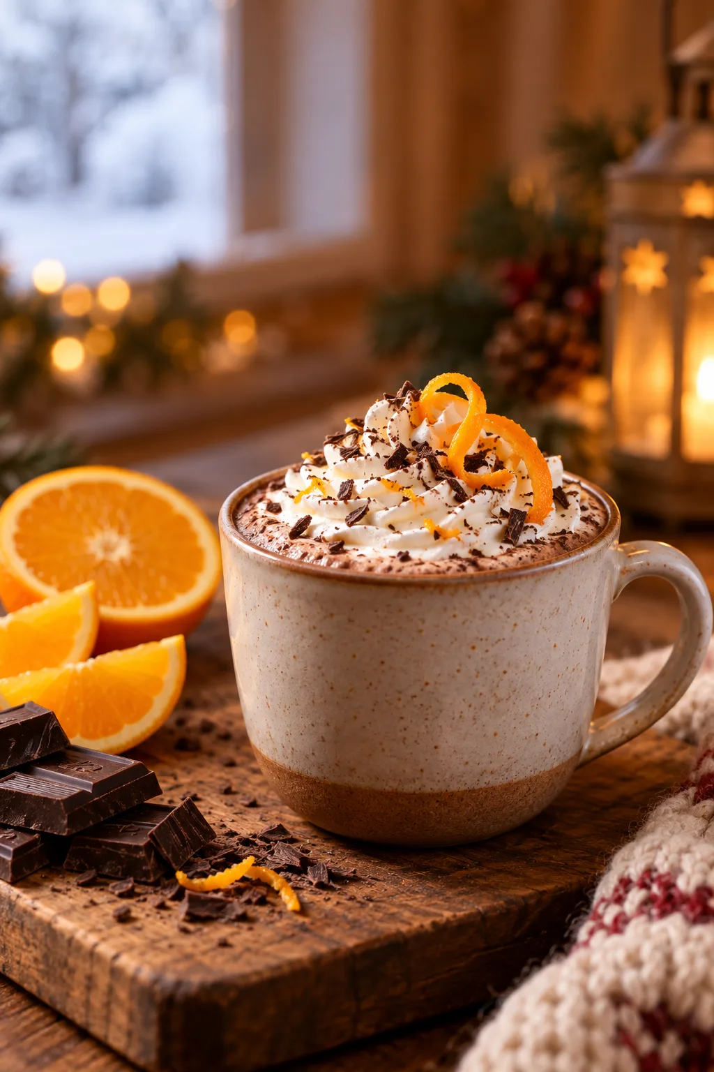 Spiked Hot Cocoa Idea: hot cocoa with an orange peel twist and orange slices on the side