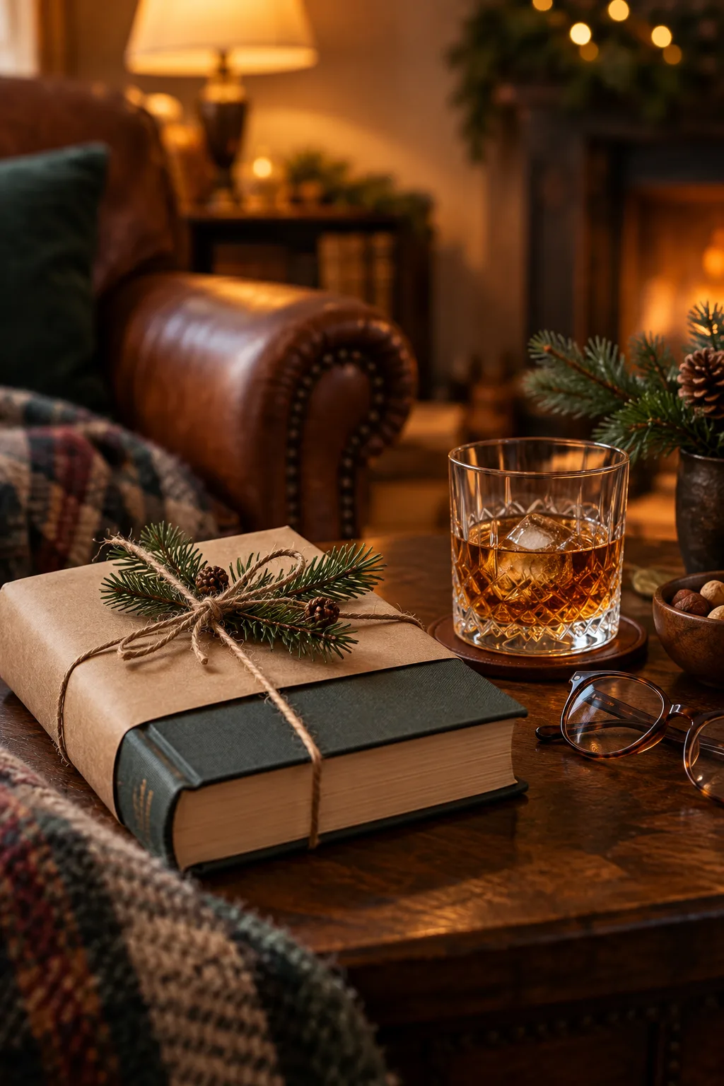Stocking Stuffer for Whiskey Lovers: hardcover whiskey book wrapped in kraft paper with twine