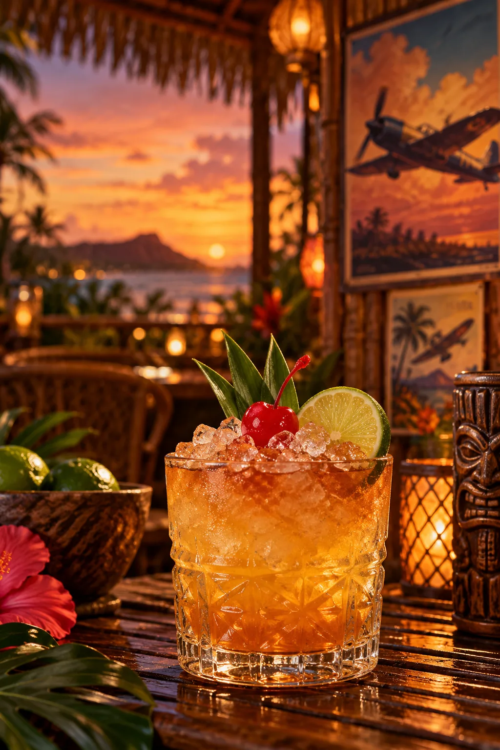 Tiki Cocktail: test Pilot tiki cocktail in a rocks glass over crushed ice