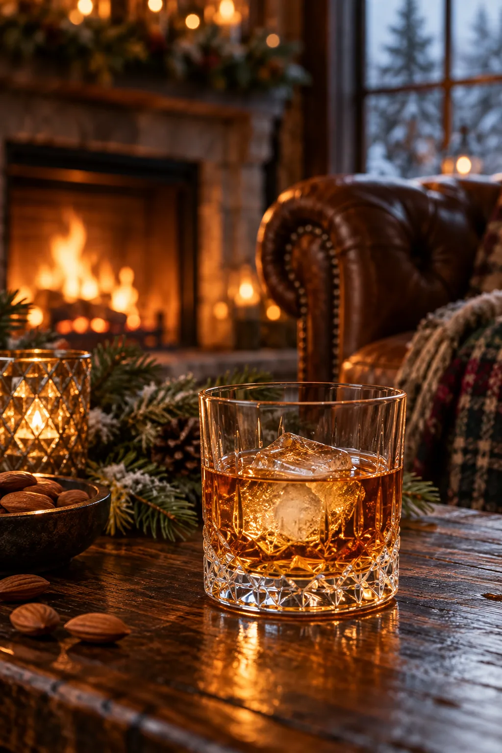 Winter Cocktail: godfather cocktail with Scotch and amaretto over ice