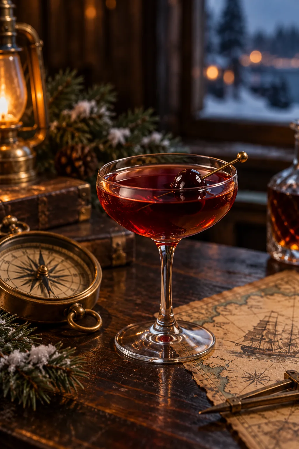 Winter Cocktail: remember the Maine rye cocktail with a cherry in a coupe